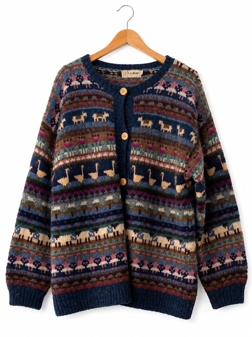 Vintage L.L. Bean Wool Geese Intarsia Long Sleeve Cardigan Sweater L